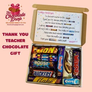 Bedankt juf, schoolcadeau, 9 chocoladeletters Brievenbus chocolade, selectievak, GRATIS KAART