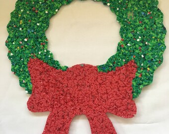 Vintage Christmas Wreath Popcorn Melted Plastic Wall Decor