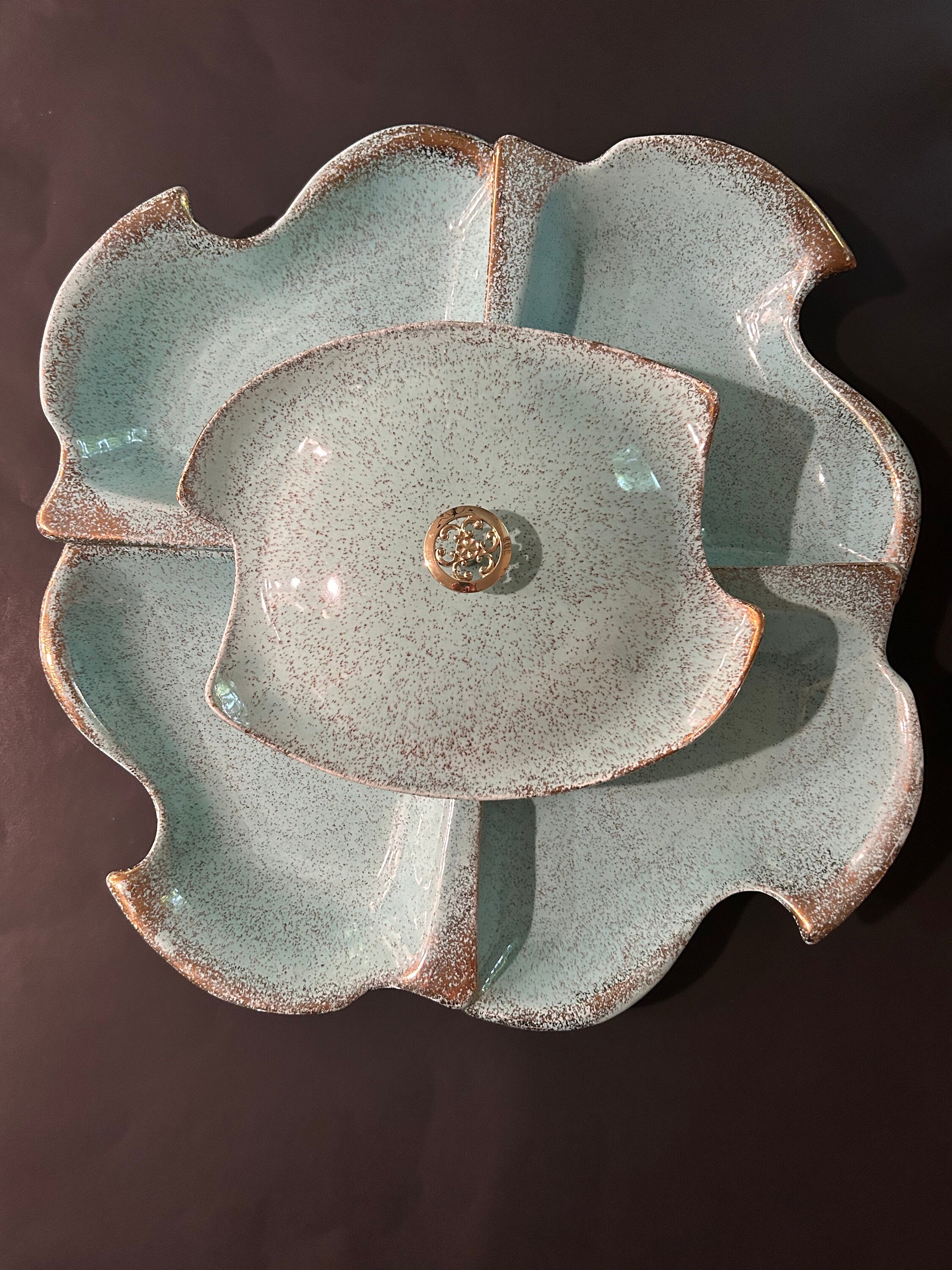 California Original Pottery 628 USA Serving Dish Vintage Teal Blue