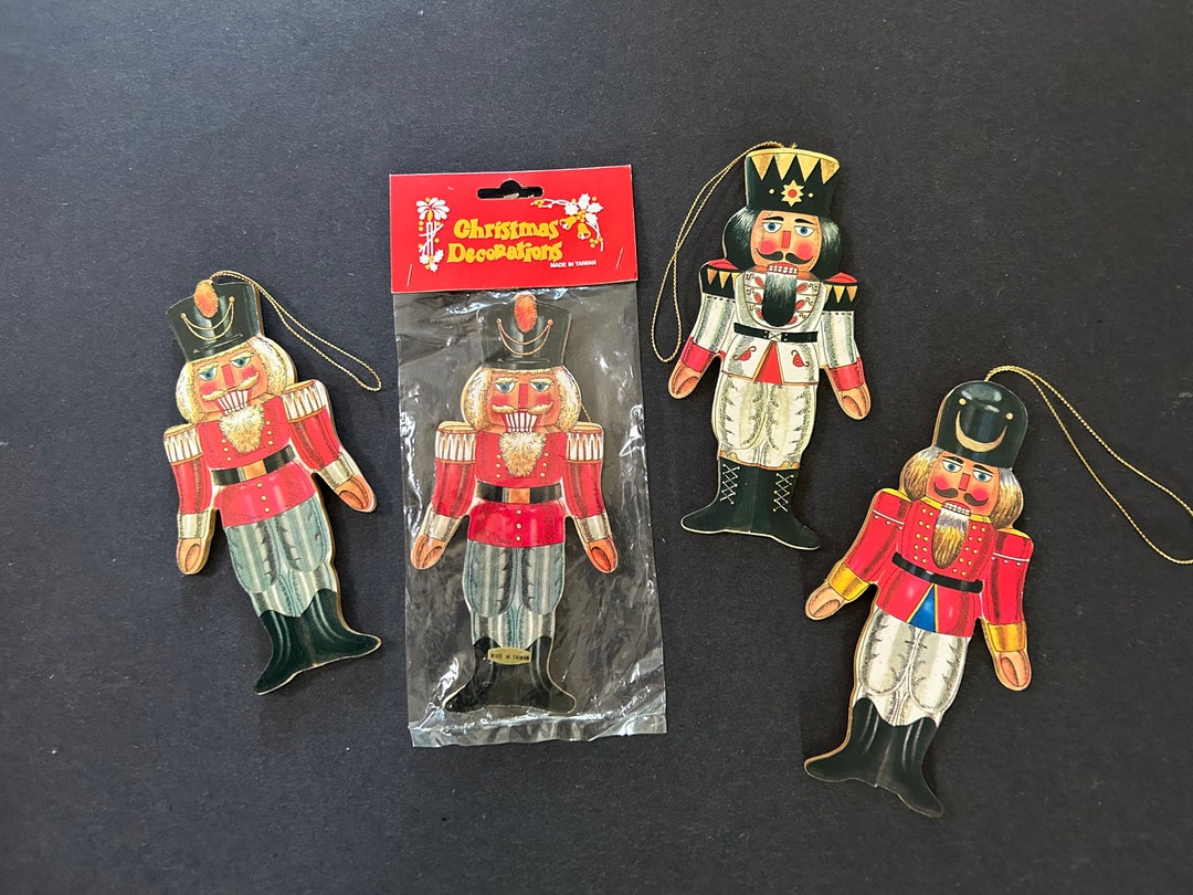 Vintage Nutcracker Tree Ornaments Made in Taiwan Wooden Christmas