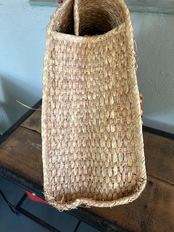 Straw Woven Floral Handle Tote Bag Vintage Straw Beac… - Gem