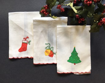 Vintage Christmas Tea Towels Hand Towels Set of 3