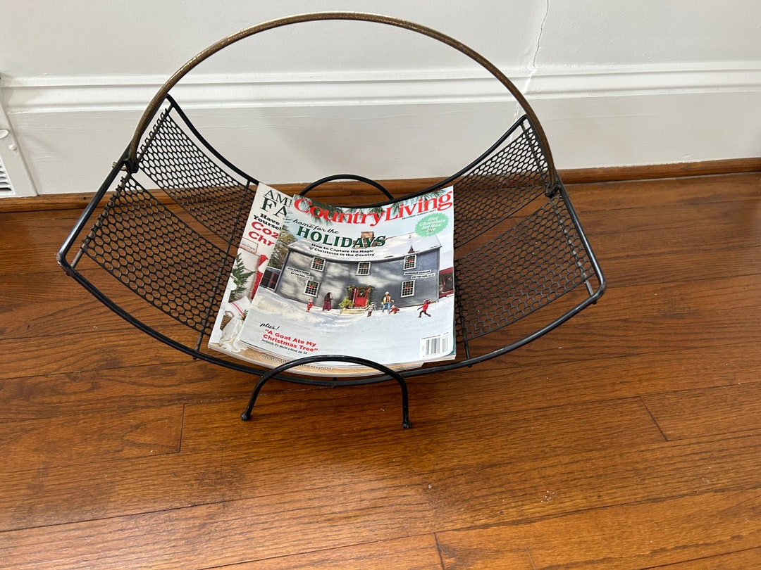 Vintage MCM Magazine Stand Black Metal Mesh Retro Magazine Rack Etsy