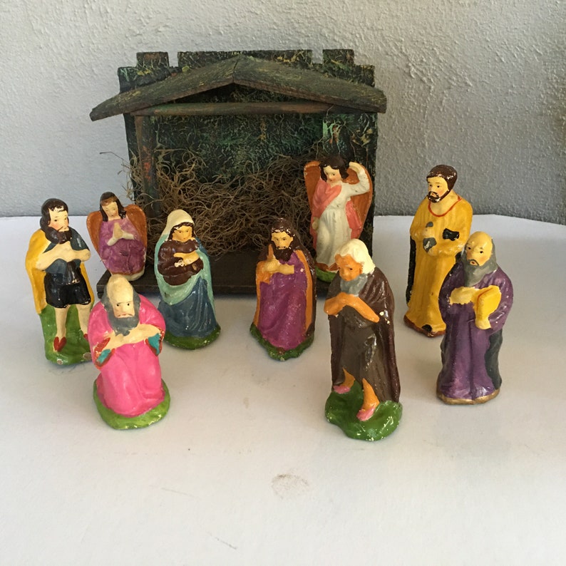 Vintage Nativity Set Creche 1950s Japan Holy Family Angel Etsy