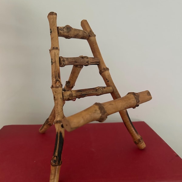 Vintage Burnt Bamboo Easel Picture Tabletop Stand by Knobler Taiwan Boho Coastel