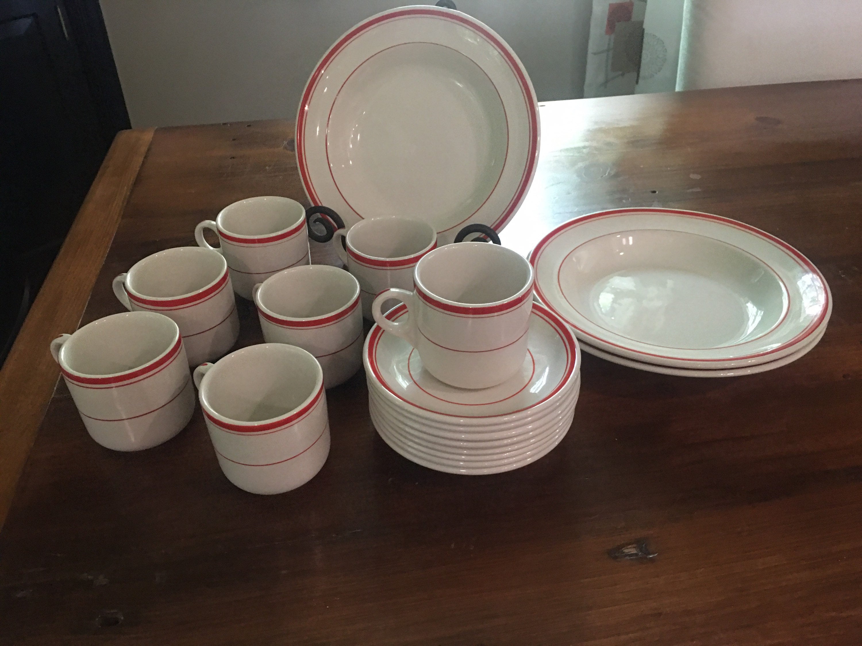 工芸品 SampsonBridgwood&Son Vtg Sampson Bridgwood Lifelong Ironstone White With Red Stripe