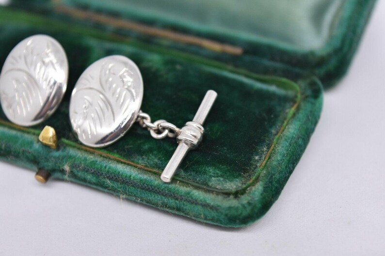 Vintage Sterling Silver Cufflinks With An Art Deco Style #b523