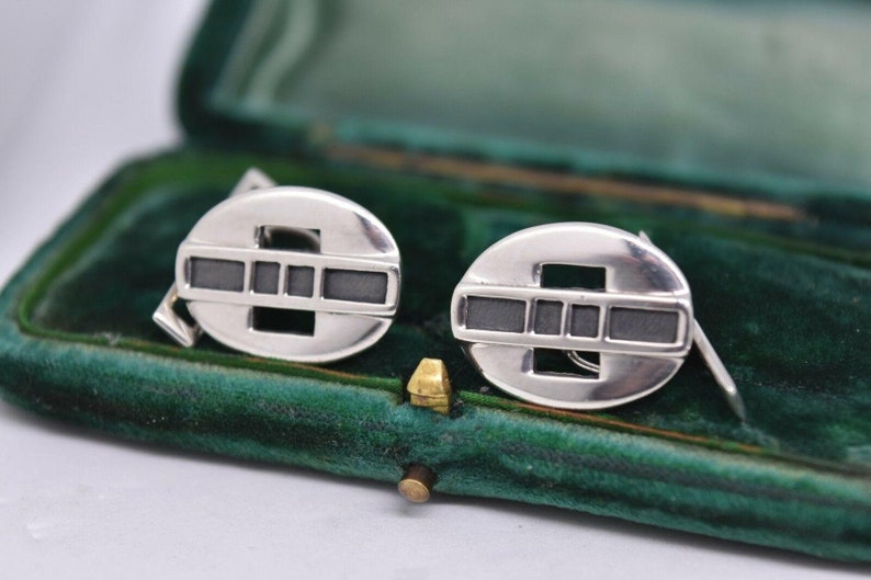 Vintage Art Deco Sterling Silver Cufflinks By Rennie Mackintosh #b881