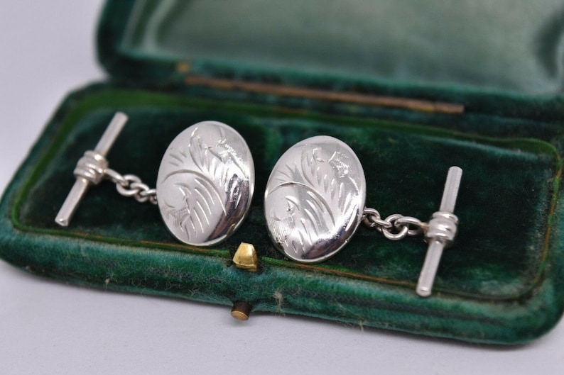 Vintage Sterling Silver Cufflinks With An Art Deco Style #b523