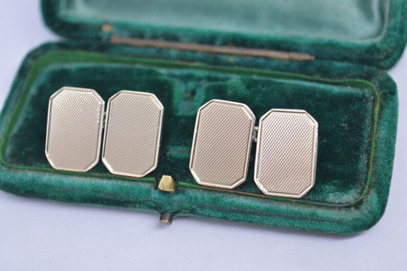 Vintage Sterling Silver Cufflinks With An Art Deco Design #b732