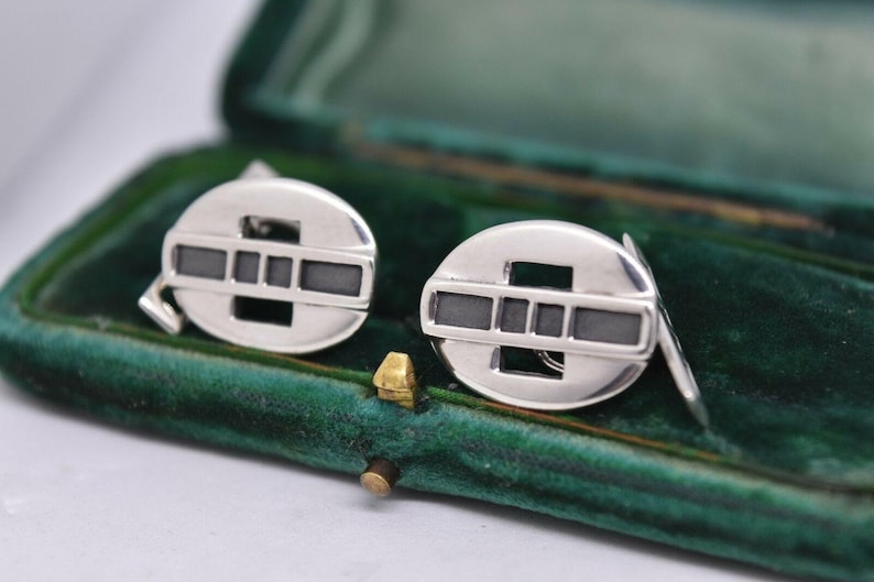Vintage Art Deco Sterling Silver Cufflinks By Rennie Mackintosh #b881