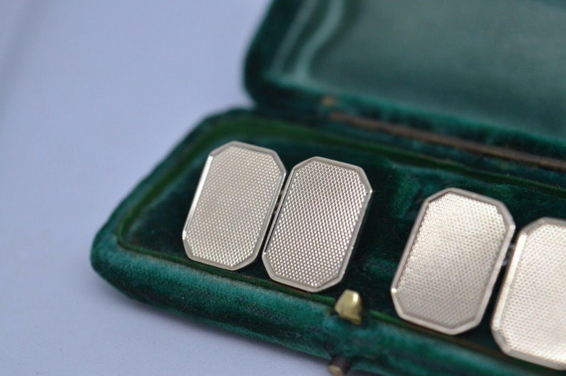 Vintage Sterling Silver Cufflinks With An Art Deco Design #b732