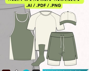Men Gym Clothing BUNDLE Mockup Canva Template, Activewear Tech Pack, Flat Sketch CAD Editable Procreate Sportswear Vector Template