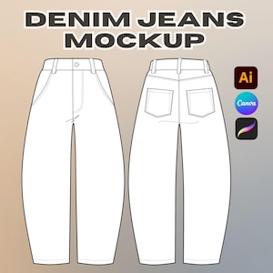 Streetwear Denim Jeans Canva Template and Vector Mockup, Workwear Mockup Fully Editable Illustrator Procreate File, Tech Pack Drawing