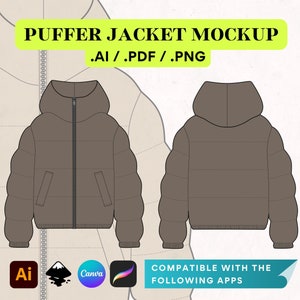 Puffer Jacket Canva Template, Streetwear Vector Mockup, Windbreaker Illustrator Template Procreate, Baltoro Unisex Clothing Mockups