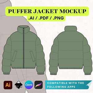 Puffer Jacket Canva Template, Streetwear Vector Mockup, Windbreaker Illustrator Template Procreate, Baltoro Unisex Clothing Mockups
