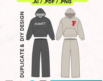 Streetwear Oversize Hoodie Set Canva Template, Flared Joggers Vector Mockup, Illustrator Template Procreate, Sweatpants Clothing Mockups