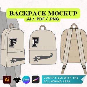 Backpack Vector Canva Template, Bag Drawing Mockup, College Backpack Tech Pack Template, Bag Vector, Streetwear Accessories Mockup