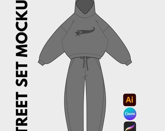 Streetwear Set Vector Mockup, Barrel Oversize Joggers Canva Template, Illustrator Template Procreate, Sweatpants Clothing Mockups