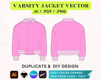 Modelo Canva de vetor de jaqueta do time do colégio e modelo de vetor Procreate de jaqueta bomber, arquivo Inkscape totalmente editável do Illustrator
