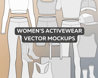 Activewear Clothing BUNDLE Mockup Canva Template, Tech Pack, Athleisure Flat Sketch PDF Editable Procreate PNG Sportswear Vector Template