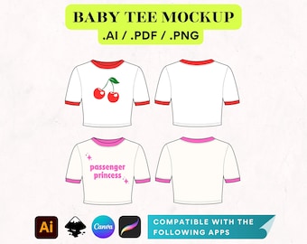 Plantilla de camiseta corta, ilustración vectorial de camiseta para bebé, maqueta de camiseta corta en Canva, paquete de tecnología Procreate, vector de ropa de calle, diseño DIY, mangas cortas