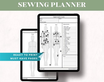 Printable PDF Sewing Planner, Seamstress Digital Organizer, Easy Sewing Project, Fashion Design Sewing Business, Body Measurements Chart