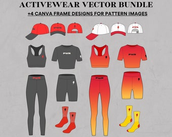 Women Activewear Canva DIY Vector Bundle, Canva Frame Template, Flat CAD Clothing Mockup, Clothing Vector, Sports and Activewear Design