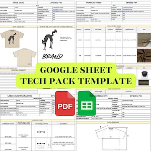 Clothing Tech Pack Template Google Sheet and Excel Editable, PDF Printable DIY to Manufacturer, Streetwear Tech Pack Clothing Brand