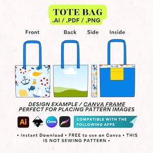 Tote Bag Vector and Canva Frame Template, Bag Mockup, Accessories Vector Illustrator Custom Design Sketch, Clothing Template Fashion