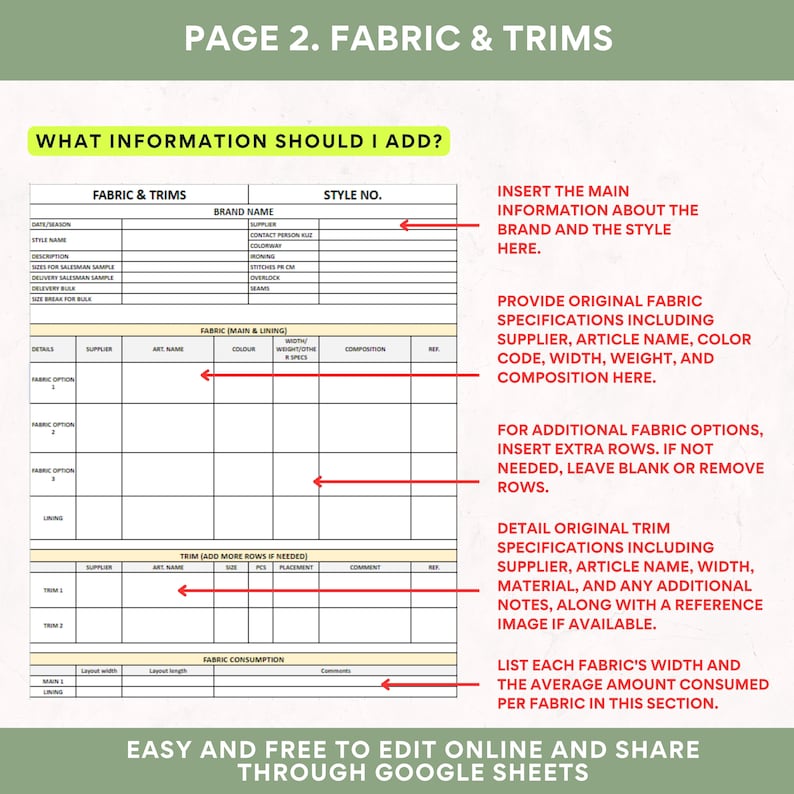 Clothing Tech Pack Template Google Sheet and Excel Editable, PDF ...