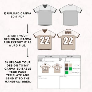 May include: A style card for a jersey design with a beige and brown color scheme. The jersey has a brown v-neck collar and a brown number 22 on the front. The back of the jersey has the word "NAME" and the number 22. The style card includes a color chart with the colors brown, beige, anthracite, kiwi, and light gray.