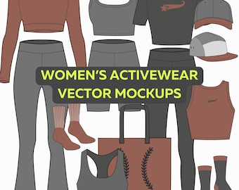 Activewear Clothing BUNDLE Mockup Canva Template, Tech Pack, Athleisure Flat Sketch PDF Editable Procreate PNG Sportswear Vector Template