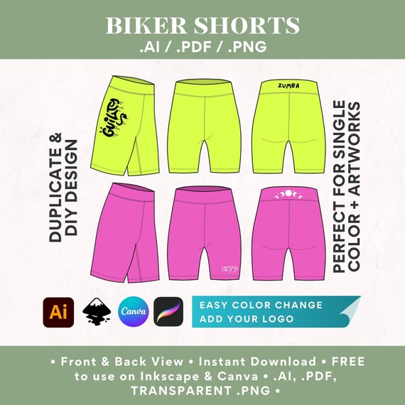 Biker Shorts Vector Mockup Shorts Design DIY Canva Template Cycling Shorts Illustrator Procreate Editable Activewear Tech Pack Design Etsy