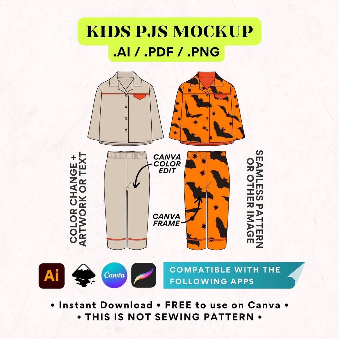 Plantilla Canva de pijamas para niños de Halloween, moda infantil DIY,  fácil de usar, paquete de tecnología, maqueta vectorial para niños  pequeños,