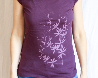 Labkraut Medicinal Plants Organic T-Shirt with Plant Message Women Bamboo Shirt purple light purple fairtrade hand printed