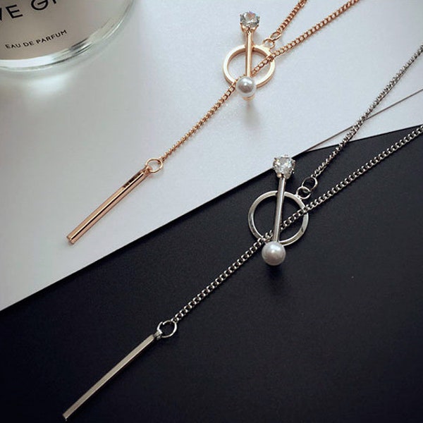 Minimal Elegance Necklace, Lariat Necklace, Delicate Necklace, Chain Drop Necklace, Skinny Bar Necklace, Y Necklace