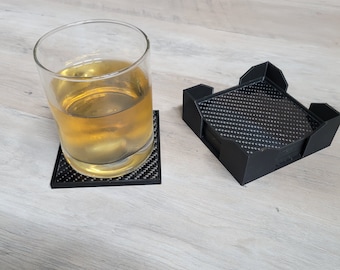 Carbon Fiber Coaster Set: 3D Printed Caddy, Car Enthusiast Gift