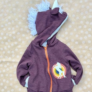 Unicorn kids jacket, fall jacket for toddler, warm coat with animal hood, rainbow sweatshirt, unicorn birthday gift, Halloween costume