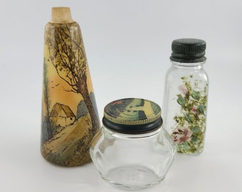 Trio of Vintage Hand-Painted Bottles / Vintage Bottles / Vintage Glass Bottles / Glass Bottle Collection / Plant Rooting Jar