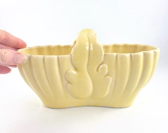 Vintage USA Pottery Yellow Basket Planter / Yellow Flower Pot / Succulent Planter / Cactus Pot/ Mid-Century Pottery