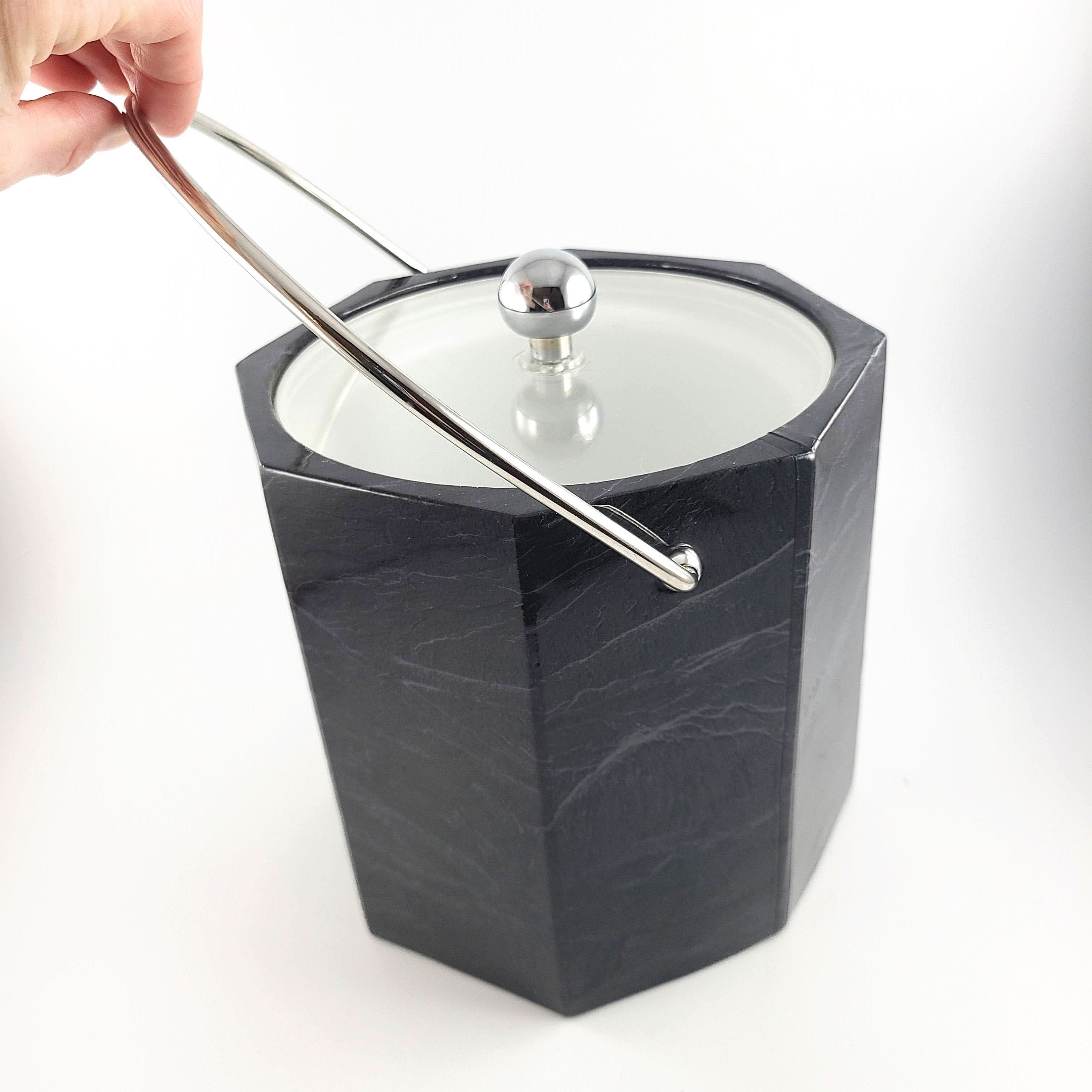 Vintage Ebony Fauxmarble Ice Bucket / Octagonshaped Ice Etsy UK