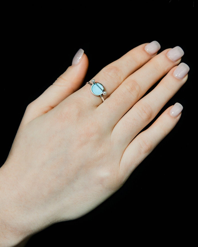 Art deco sterling silver ring turquoise with pearls enamel pearl ring silver