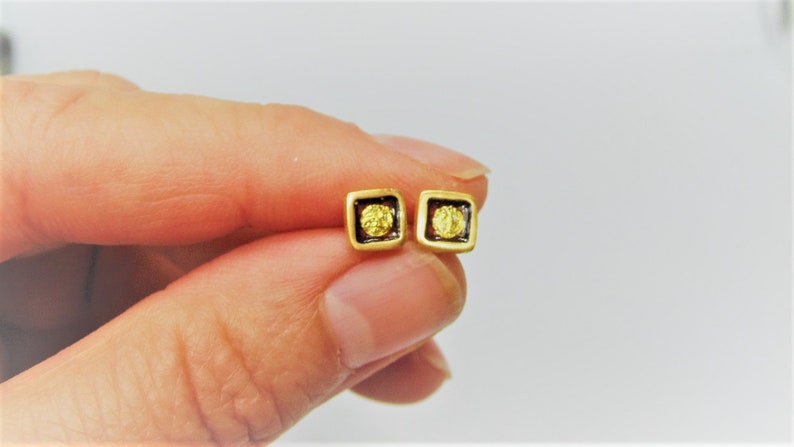Cloisonne tiny gold earrings in 925 sterling silver
