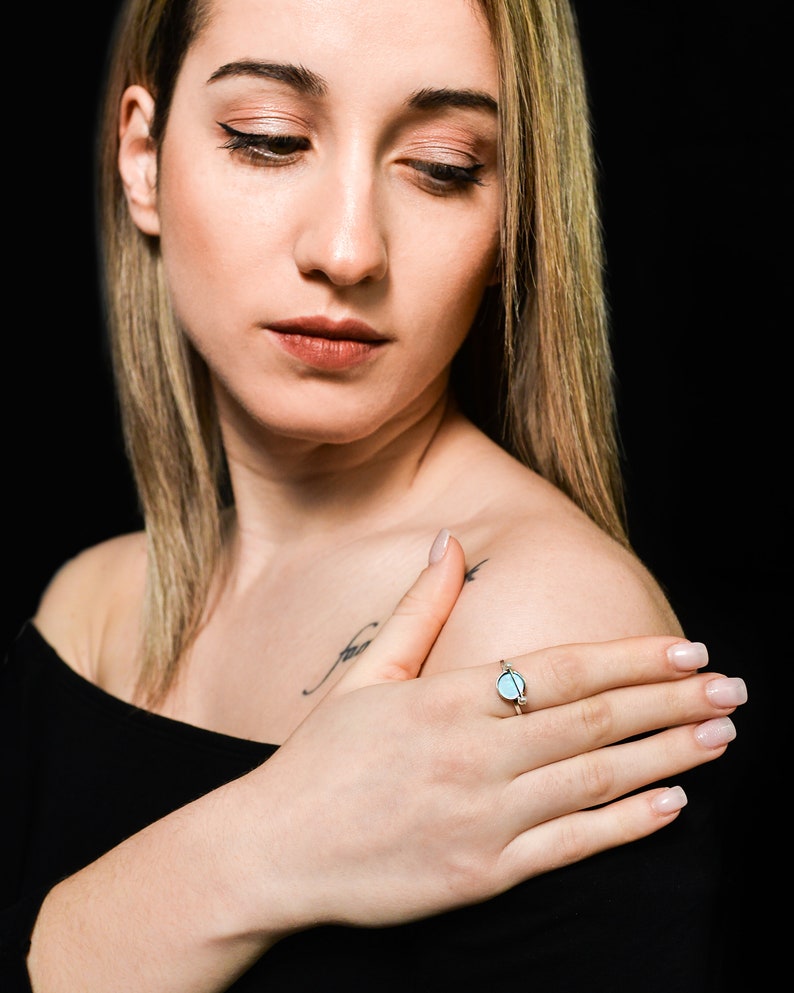 Art deco sterling silver ring turquoise with pearls enamel pearl ring silver