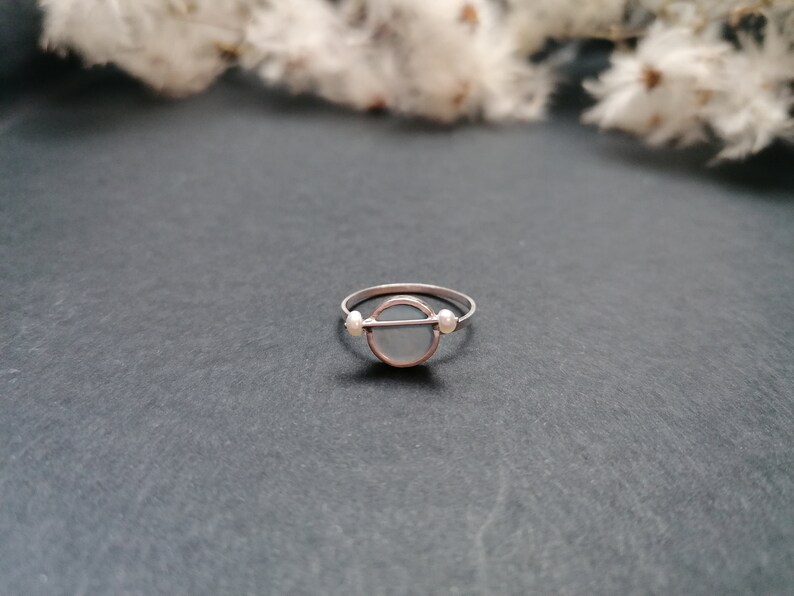 Art deco sterling silver ring turquoise with pearls enamel pearl ring silver