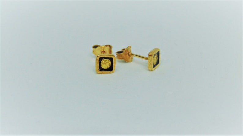 Cloisonne tiny gold earrings in 925 sterling silver