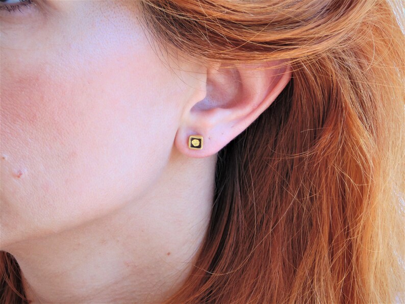 Cloisonne tiny gold earrings in 925 sterling silver