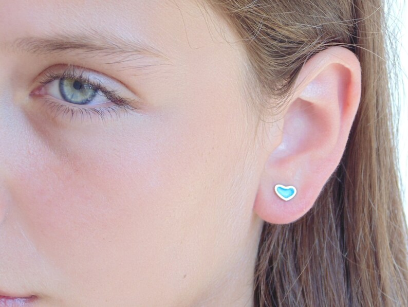 Nickel Free Hypoallergenic Sterling Silver Dark Blue Glitter Hamsa Tiny Stud Earrings