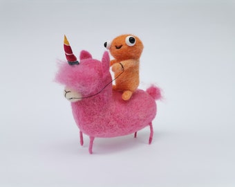 Needle felted llama with pink heart